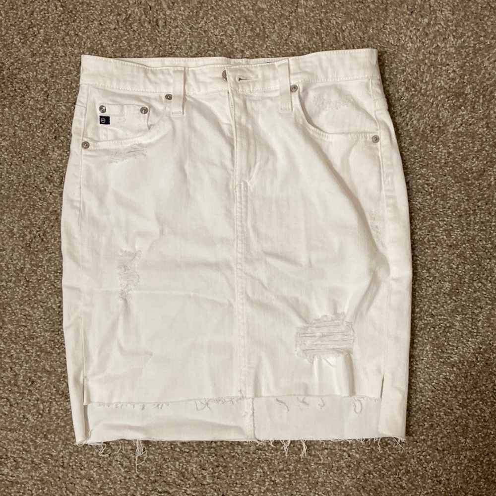 NWT Adriano Goldschmied White Pencil Denim Skirt Distressed 27